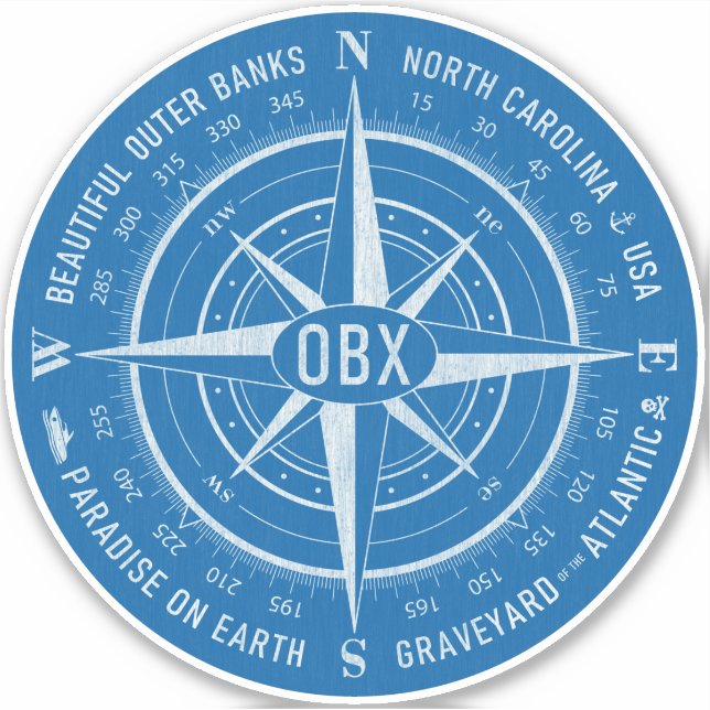 OBX Compass Outer Banks Vintage White Blue (Front)