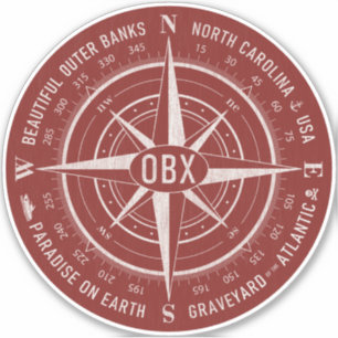 OBX Compass Outer Banks Vintage White Dark Red