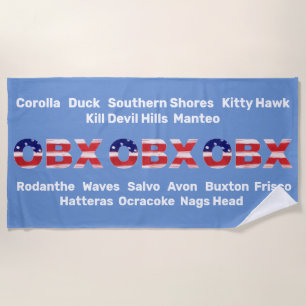 OBX Flag Text And Towns Beach Towel