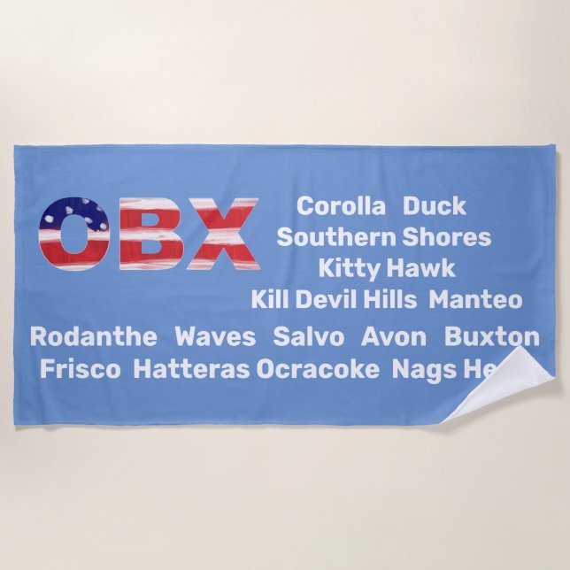 OBX Flag Text With Towns Beach Towel (Front)