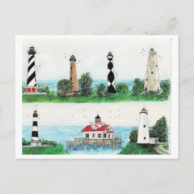 OBX LIGHTHOUSES MAGNET HOLIDAY POSTCARD (Front)