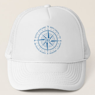OBX Nautical Compass Outer Banks Blue Vintage Trucker Hat