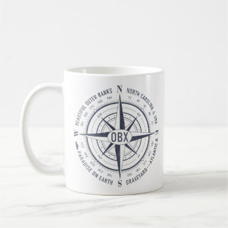 OBX Nautical Compass Outer Banks Navy Blue Vintage Coffee Mug