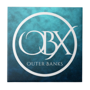 OBX Outer Banks NC on Blue Water Background Beach Tile