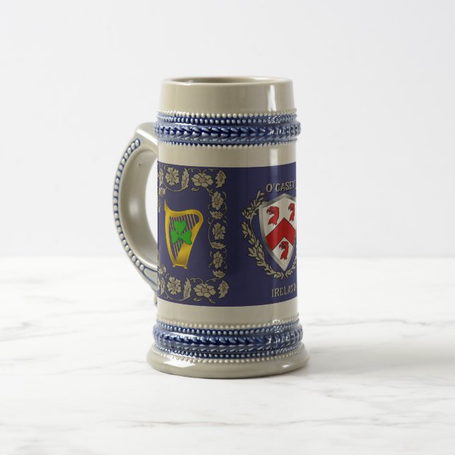 O'Casey/Casey Irish Shield w/Harp Personalised  Beer Stein (Front Left)
