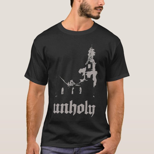 Occult Baphomet Atheist Burning Church Unholy Sata T-Shirt (Front)