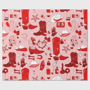 occult cowboy wiccan cowgirl pink western wrapping paper