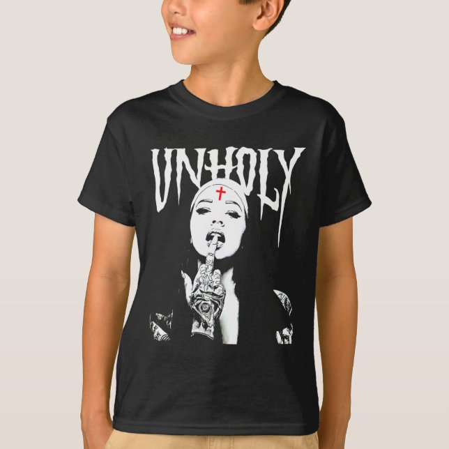 Occult Gothic Dark Satanic Nun Tattoos Unholy Nun  T-Shirt (Front)