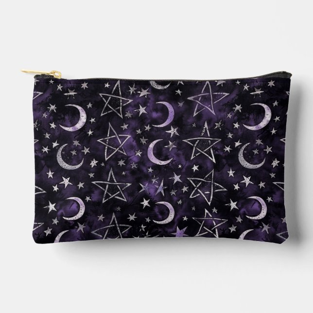 Occult Gothic Moon and pentagrams Accessory Pouch (Front)