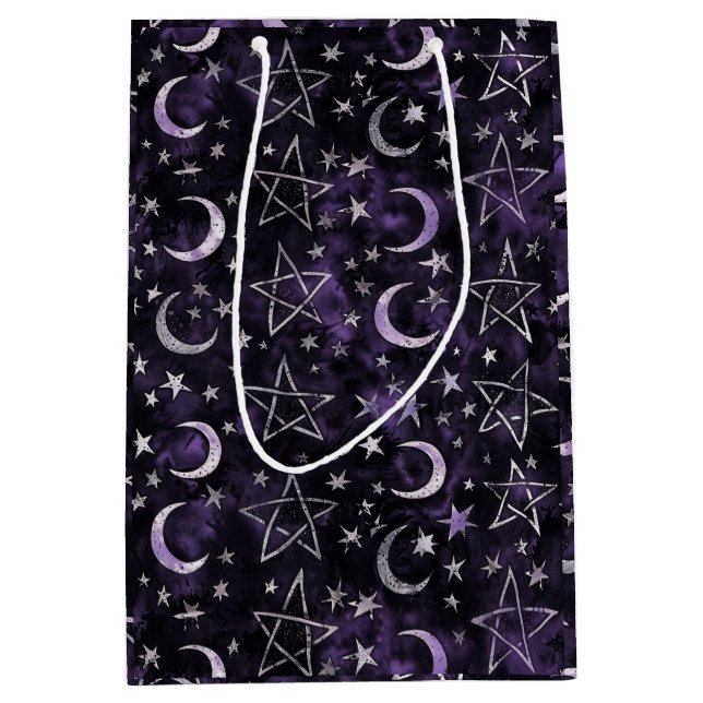 Occult Gothic Moon and pentagrams Medium Gift Bag (Front)