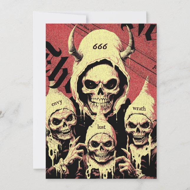 Occult Horror Skeletons Devil Sins Holiday Card (Front)