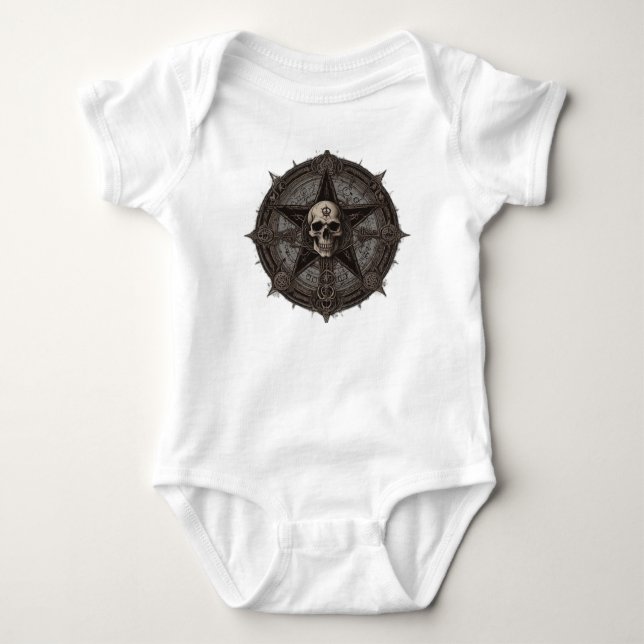 Occult-Inspired Death Metal Logo for Kidswear Baby Bodysuit (Front)