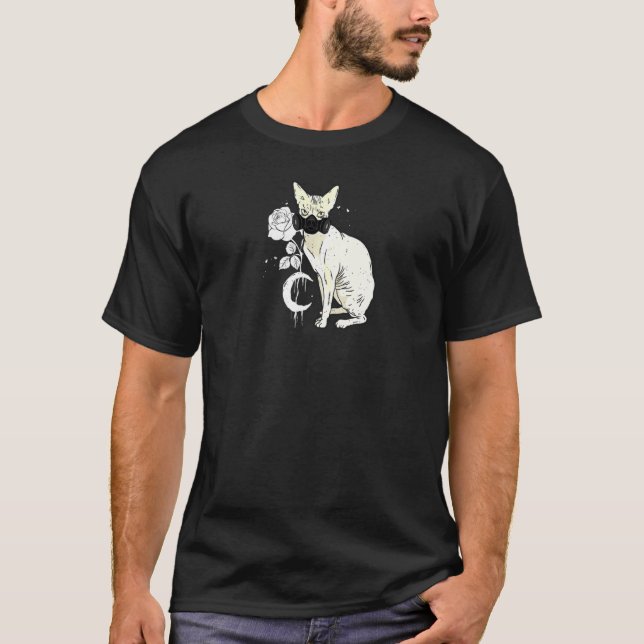 Occult Moon Rose Witchcraft Witch Sphynx Cat Cyber T-Shirt (Front)