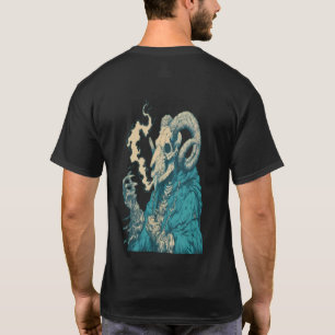 Occult Smoking Ram Skull Dark Comic Graphic T-Shirt