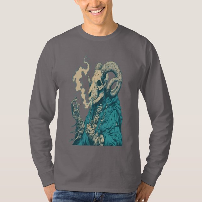 Occult Smoking Ram Skull Long Sleeve T-Shirt (Front)