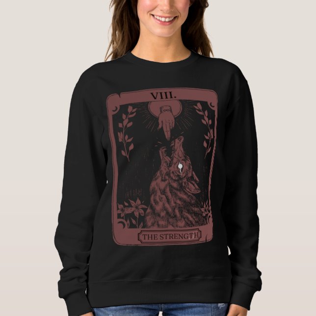 Occult Tarot Card Strength of Wolf Design Dark Wit Sweatshirt (Front)