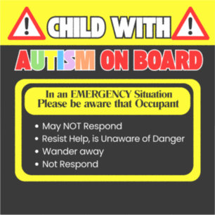 Occupant with Autism on Board Sticker Car Decal