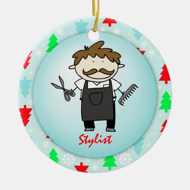 Occupation Male Hair Stylist Christmas Custom Ceramic Tree Decoration (Front)