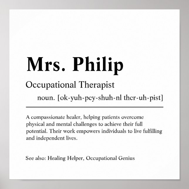 Occupational Therapist Personalised Gift Poster (Front)