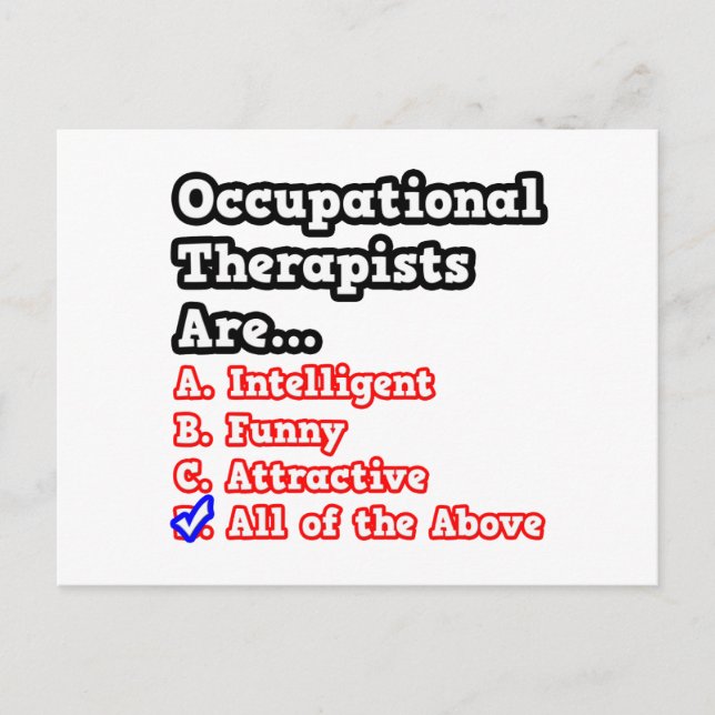 Occupational Therapist Quiz...Joke Postcard (Front)