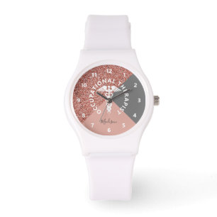Occupational Therapist Rose Gold Glitter Monogram Watch