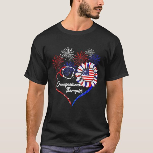 Occupational Therapist Stethoscope Firework Sunflo T-Shirt (Front)