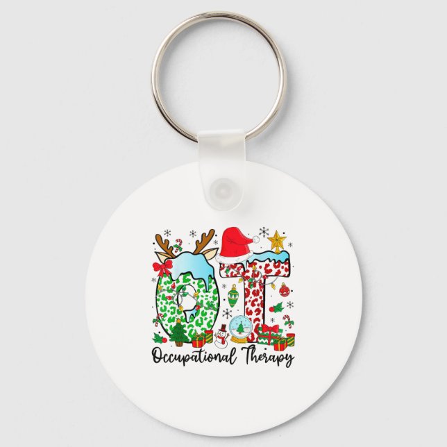 Occupational Therapy Christmas Lights Santa Hat Ot Key Ring (Front)