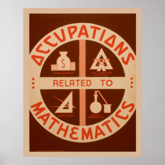 Occupations Related To Mathematics Vintage Jobs Poster