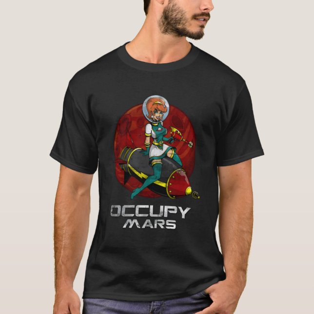 Occupy Mars Space Riding Rocket Rad T-Shirt (Front)