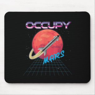 Occupy Mars Space Rocket Synthwave Outrun Retro Mouse Pad