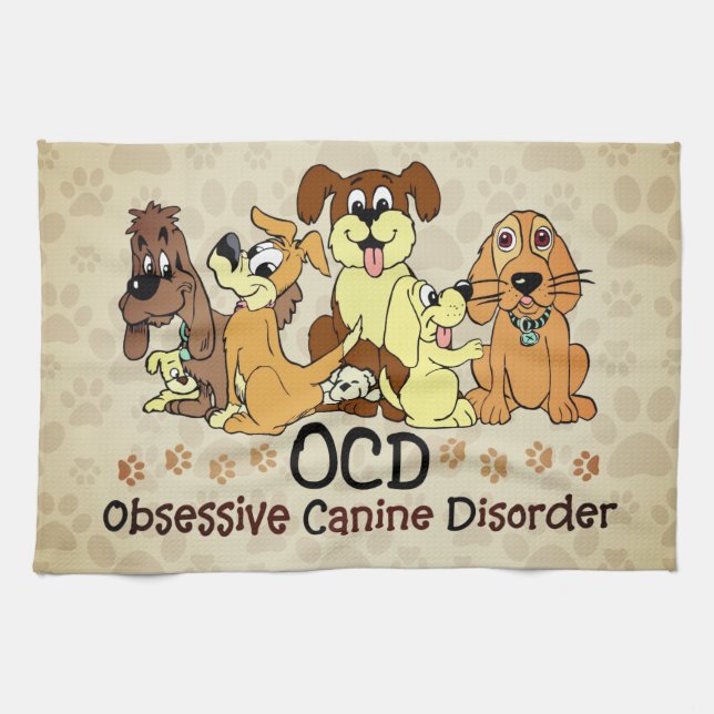 OCD Obsessive Canine Disorder Brown Tea Towel (Horizontal)