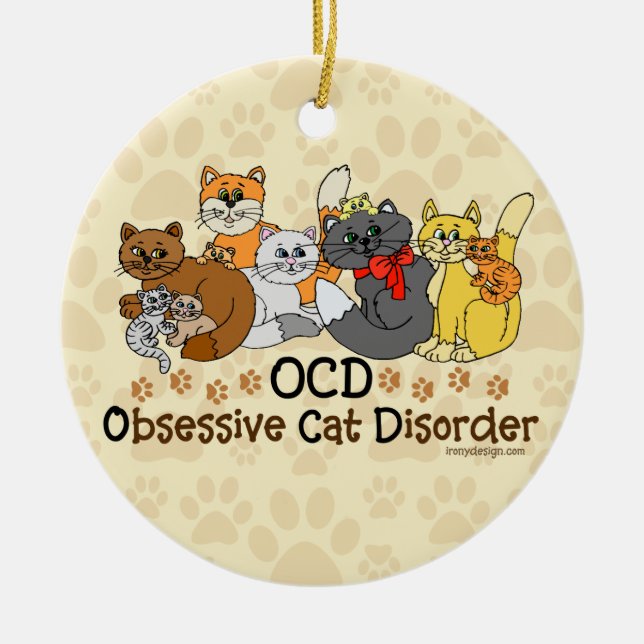 OCD Obsessive Cat Disorder Ceramic Tree Decoration (Front)