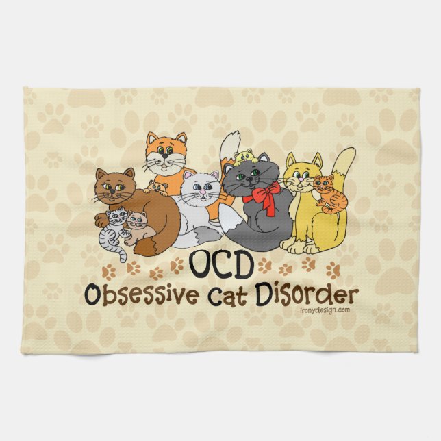OCD Obsessive Cat Disorder Tea Towel (Horizontal)