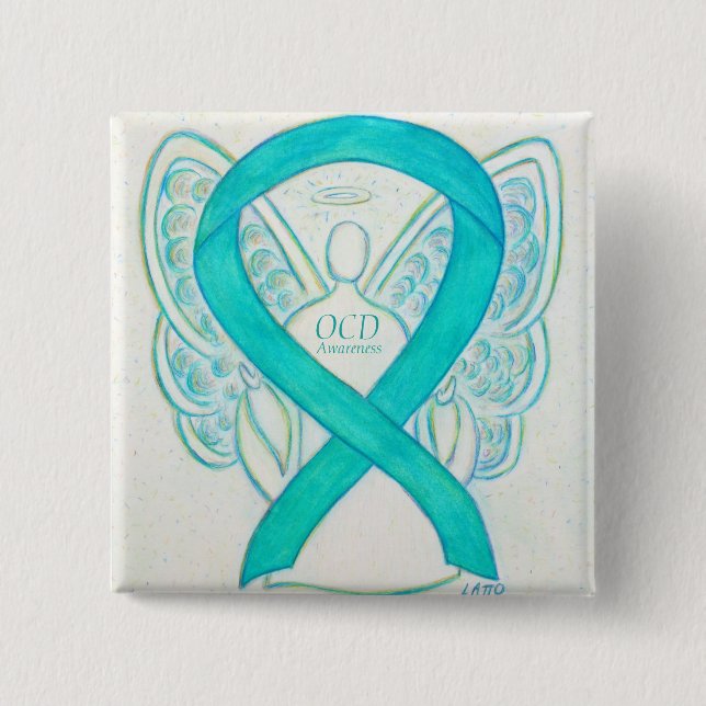 OCD Teal Awareness Ribbon Angel Custom Pin (Front)