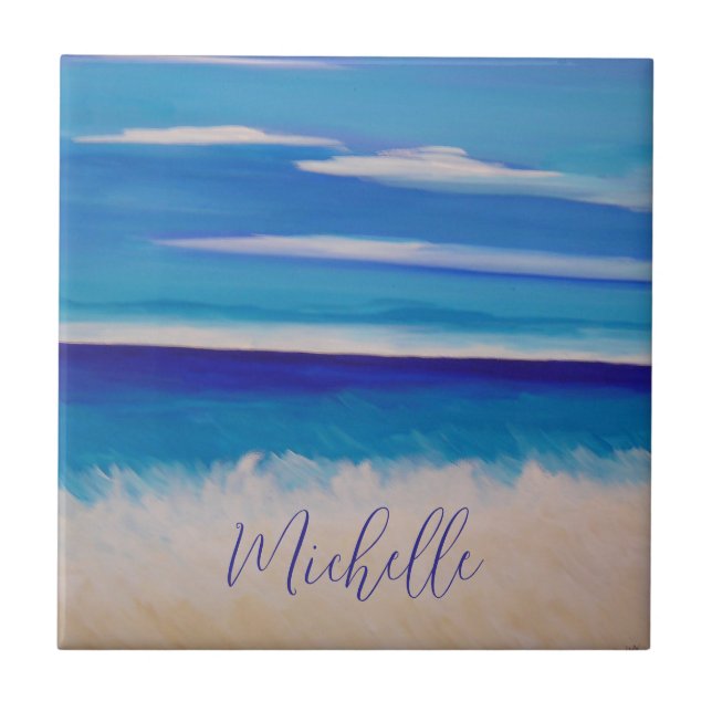 Ocean Abstract Beach Personalised Tile (Front)