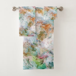 Ocean Abstract Watercolor Grunge Pattern Bath Towel Set