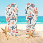 Ocean Adventure | Coastal Beach Jandals<br><div class="desc">Adorable beach flip flops feature a nautical pattern of a lighthouse, sailboat, starfish, captain's wheel and cute ocean creatures (crab, seahorse, whale, tropical fish). Perfect for a day at the beach, vacation; or as favors to add in a gift bag for destination and seaside weddings and bachelorette parties. Original artwork...</div>
