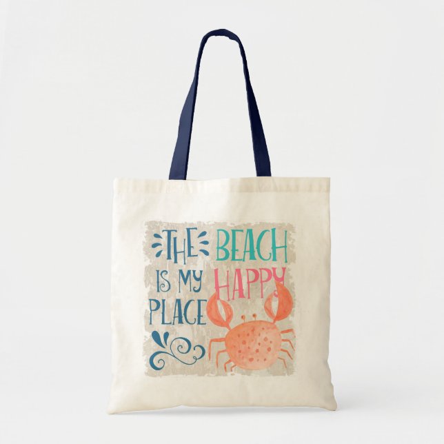 Ocean Adventure | Tropical Sea Beach Happy Crab Tote Bag (Front)