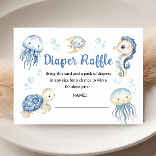 Ocean Ahoy Baby Shower Boy Blue Diaper Raffle Enclosure Card