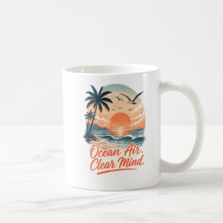 Ocean Air. Clear Mind. | Vintage Coastal Sunset Be Coffee Mug