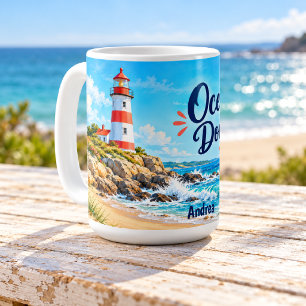 Ocean Air Don't Care Colourful Coastal Lighthouse Coffee Mug