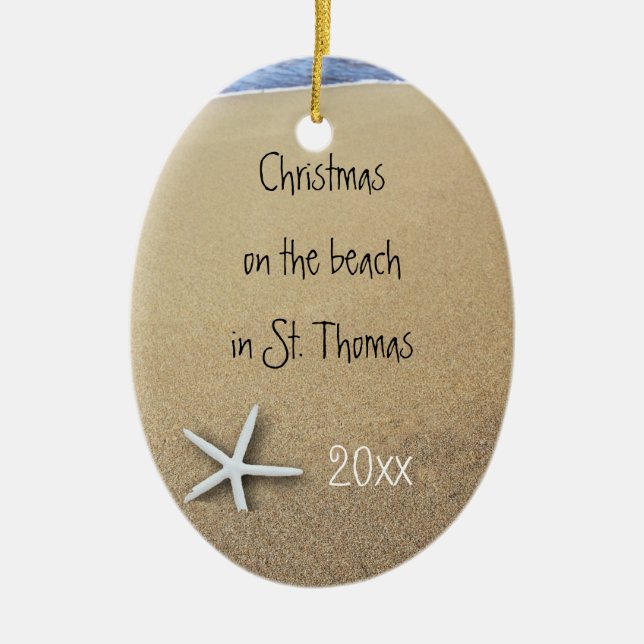 Ocean and Beach Couples Tropical Keepsake Ornament (Front)