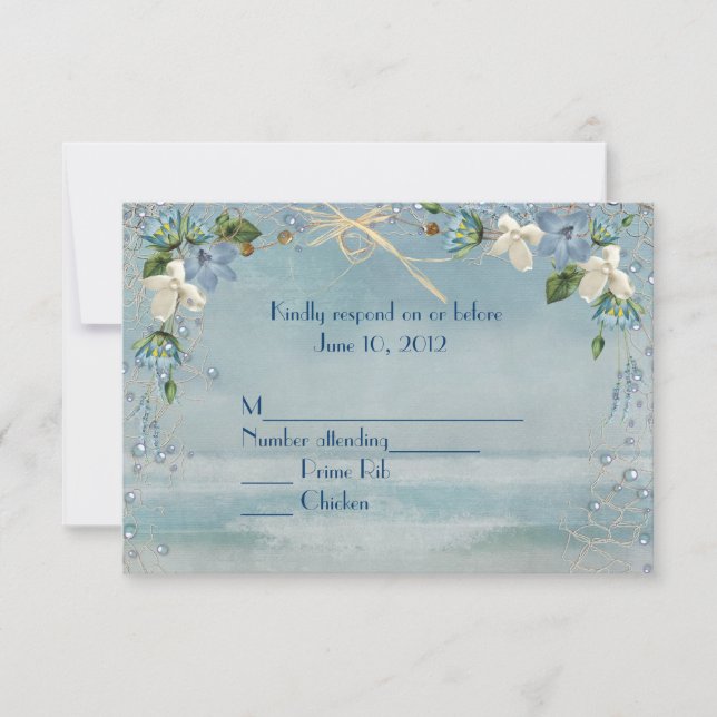 ocean and flowers in nautical net frame RSVP Card (Front)