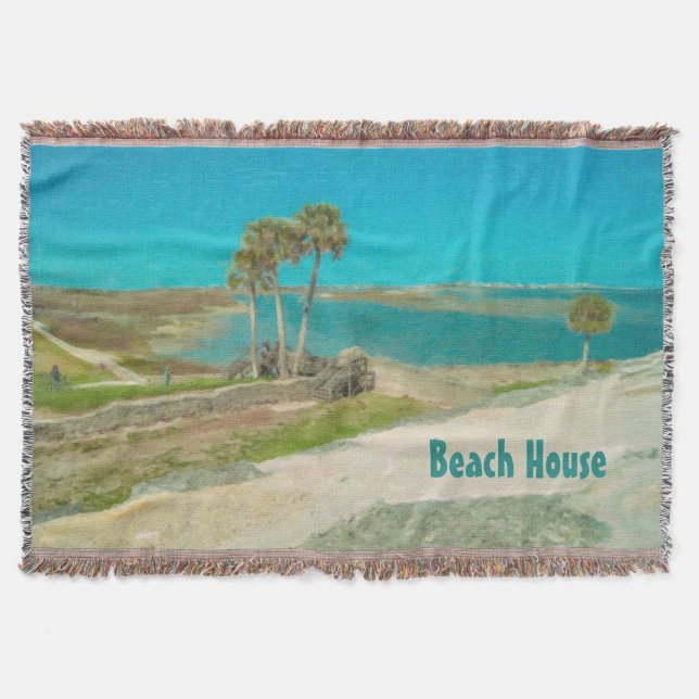 Ocean and Palm Tree Scene near St. Augustine Throw Blanket (Front)