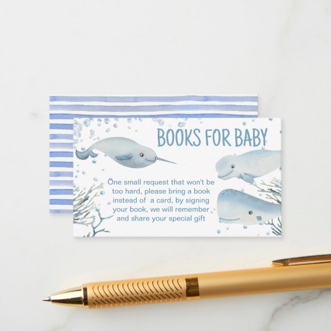 Ocean and sea baby shower marine book request enclosure card (Front/Back In Situ)