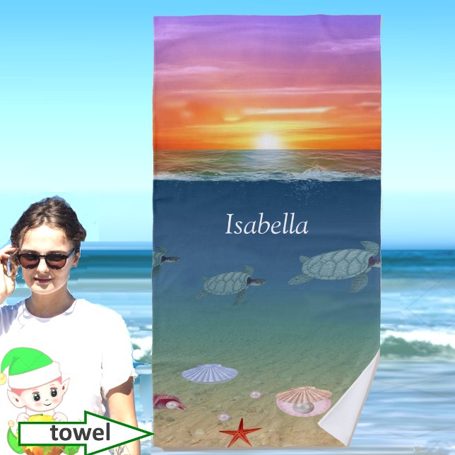 Ocean and Turtles personalised  Beach Towel (Creator Uploaded)