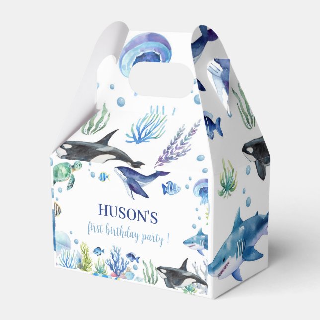 Ocean Animal Boy Birthday Favour Box Turtle Whale (Front Side)