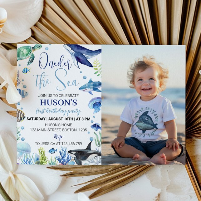 Ocean Animal Boy First Birthday Photo Invitation (Creator Uploaded)