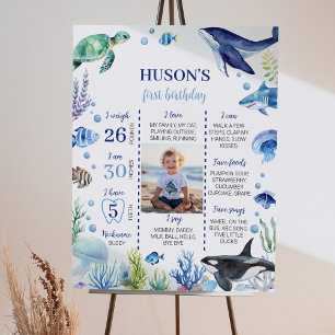Ocean Animal Boy Kid Birthday Milestone Sign