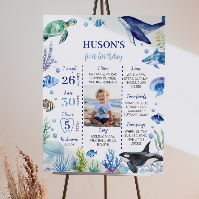 Ocean Animal Boy Kid Birthday Milestone Sign (Creator Uploaded)